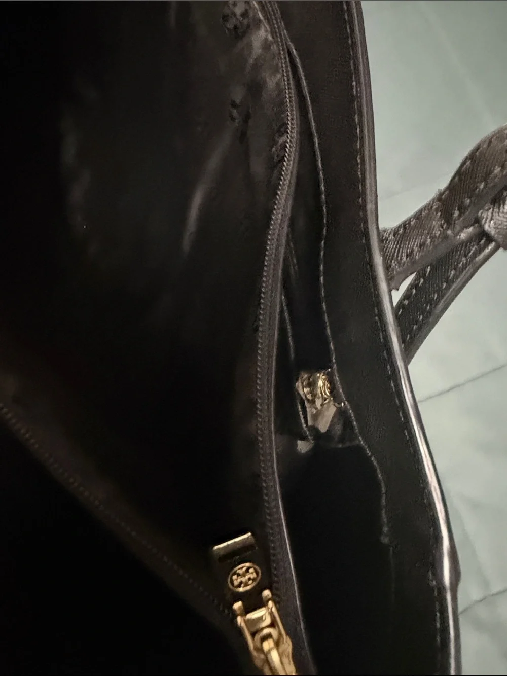 Tory Burch Black Saffiano Leather Shoulder Tote with Gold Logo